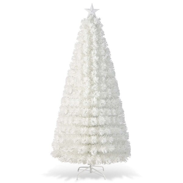 Costway 5FT/6FT/7FT PreLit Christmas Tree Fiber Optic SnowFlocked