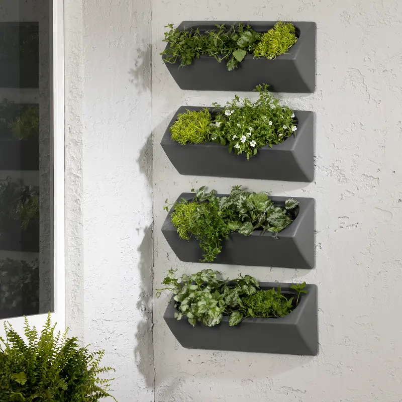 Dalya Set of 4 Dark Gray Outdoor Wall Planters - South Shore