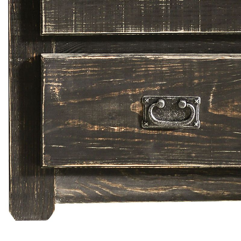 Plank Design 2 Drawer Wooden Nightstand with Bail Pulls， Black