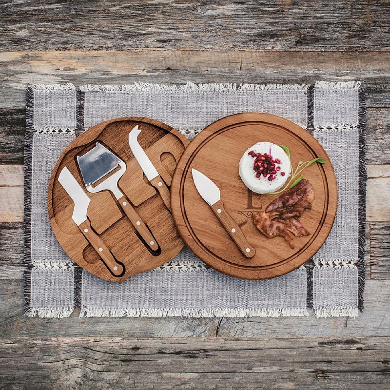 Toscana Monogram Acacia Circo Cheese Cutting Board and Tools Set