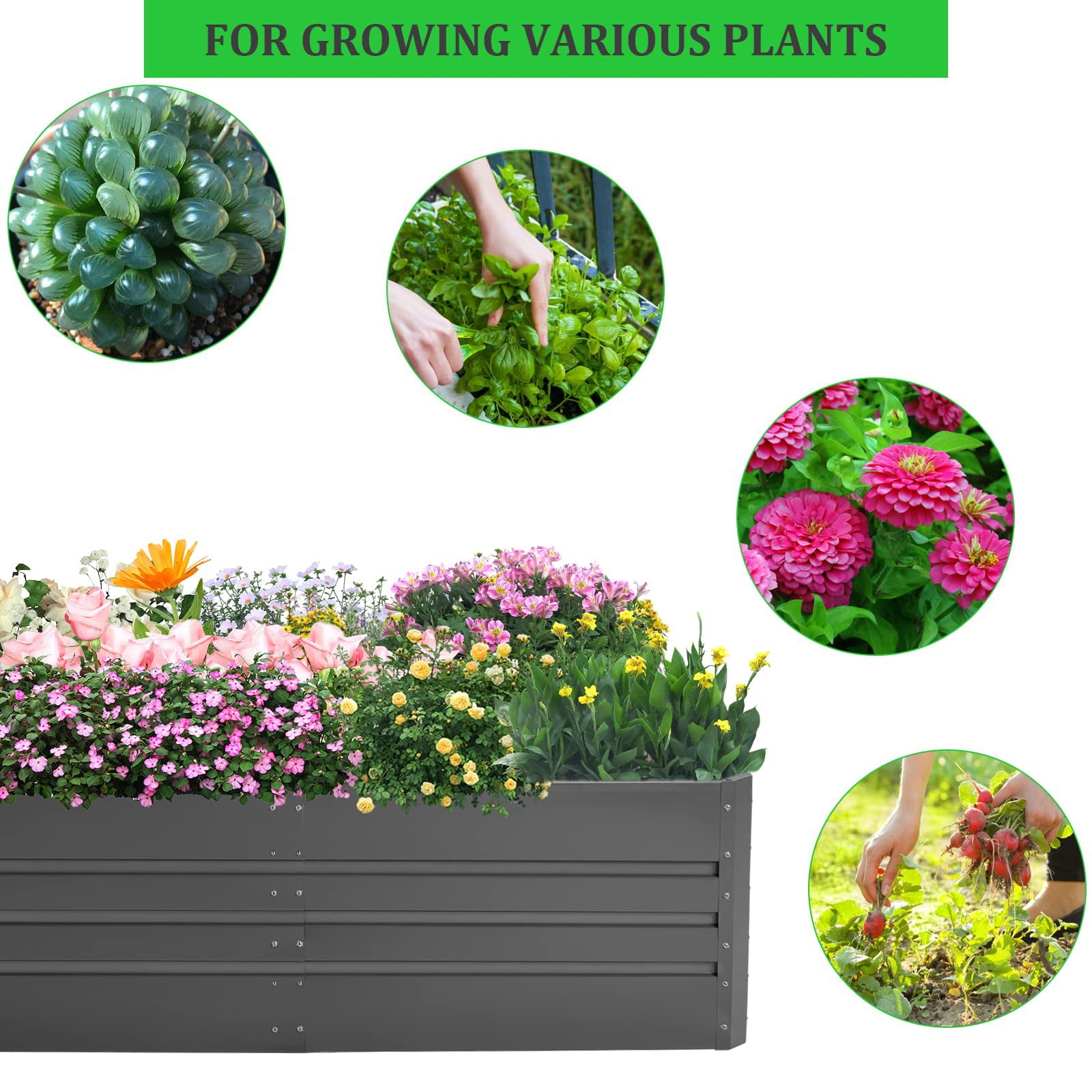 8x4x2ft Outdoor Metal Raised Garden Bed, Planter Box for Vegetables, Flowers, Herbs and Succulents - Gray