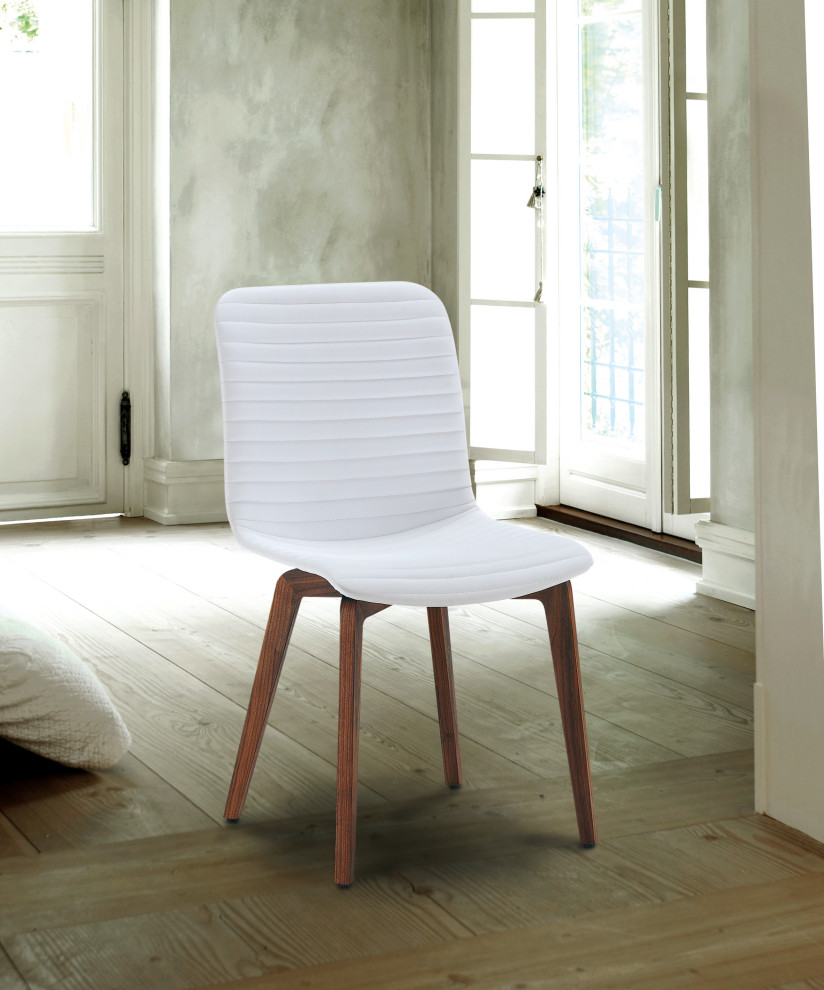 Vidor Dining Chair  White Pu Cover Seat And Walnut Veneer Back   Modern   Dining Chairs   by Love Sofa  Houzz