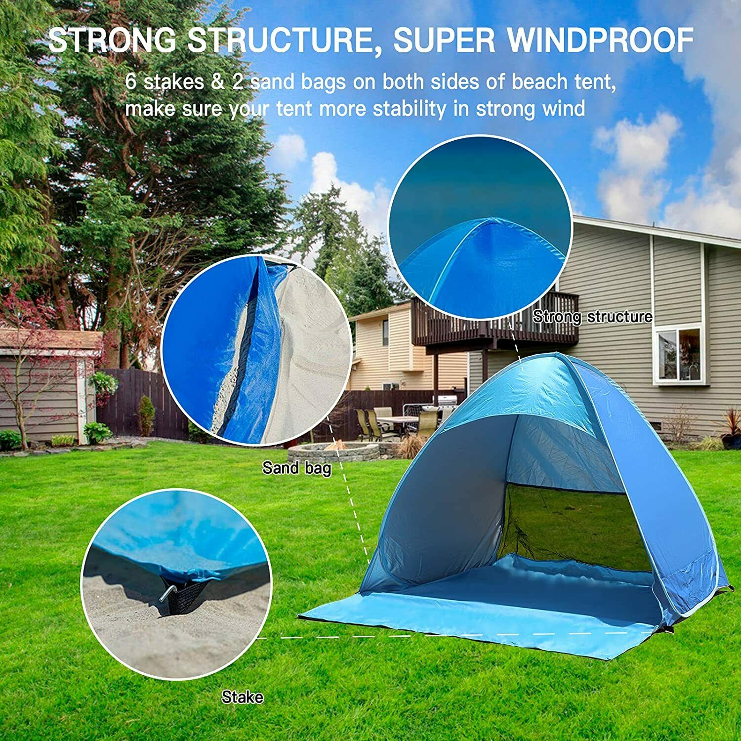 Pop Up Beach Tent Portable UV Protection Sun Shade Shelter Outdoor Camping Fishing Canopy Unbranded (Blue)