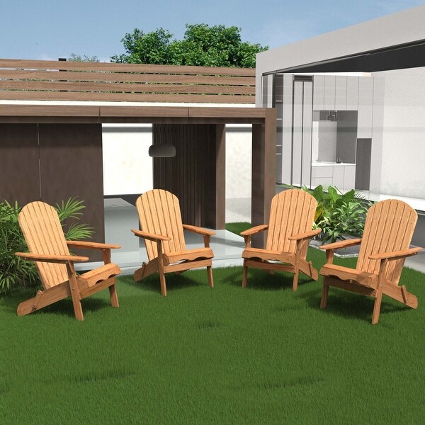 Set of 4 Outdoor Garden Solid Wood Folding Lounge Adirondack Chairs