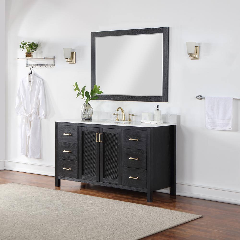 Altair Hadiya 60 in. W x 22 in. D x 34 in. H Bath Vanity in Black Oak with Carrara White Composite Stone Top 542060S-BO-AW-NM