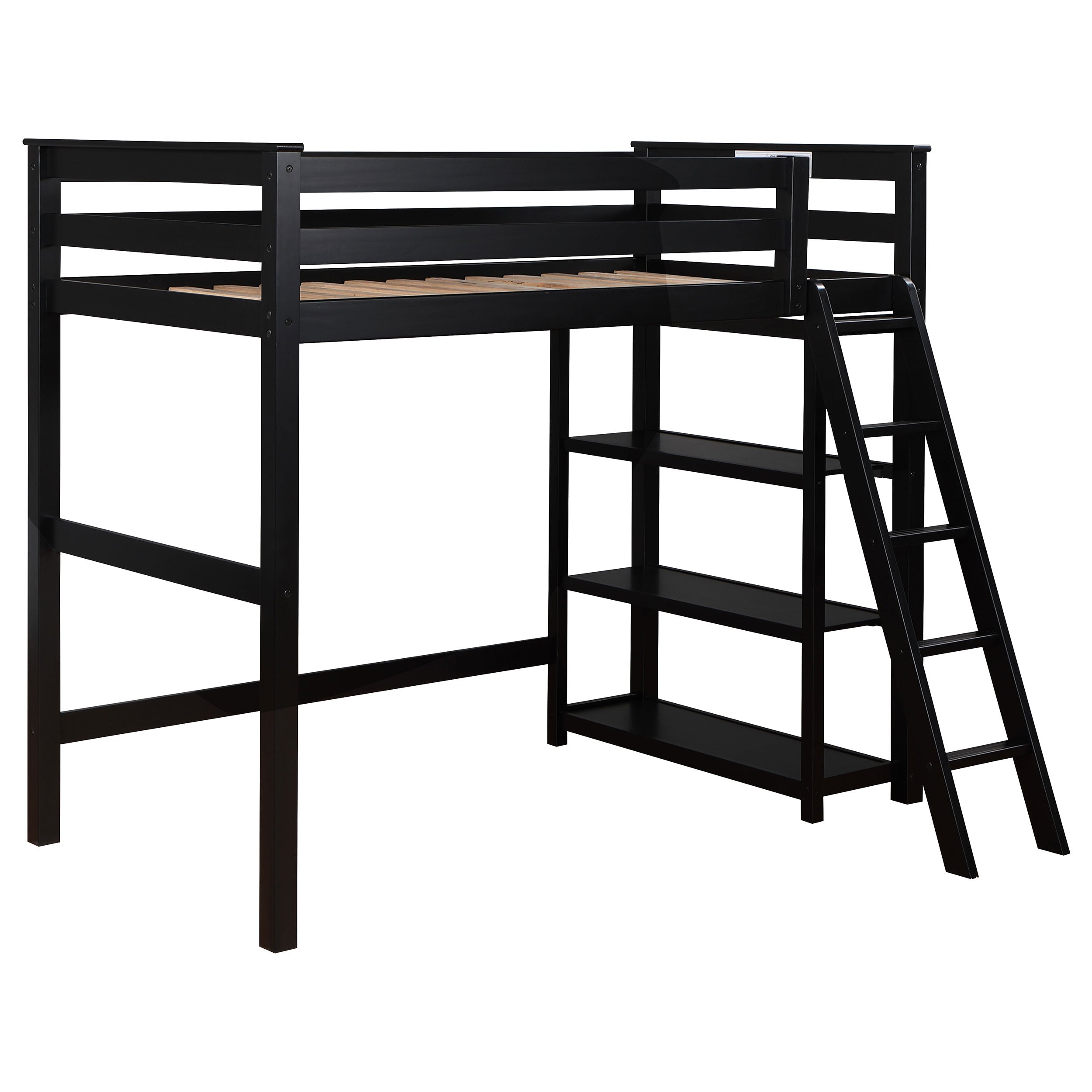 Anica 3-Shelf Wood Twin Loft Bed Black-460084