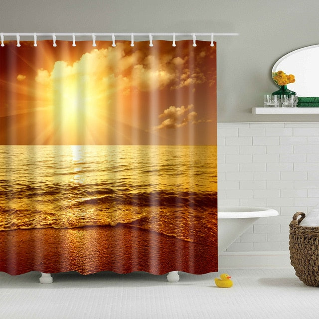 Seaside Scenery  3d Printed Shower Curtains Set Polyester  Fabric Waterproof  High Quality Bath Curtain Bathroom Screen Curtain