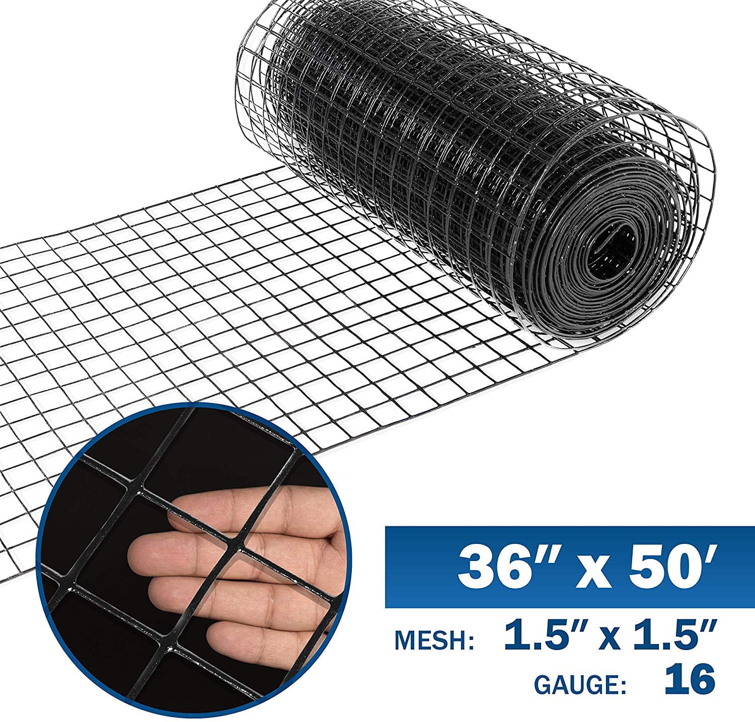 Fencer Wire 16 Gauge Black Vinyl Coated Welded Wire Mesh Size 1.5 inch by 1.5 inch (3 ft. x 50 ft.)