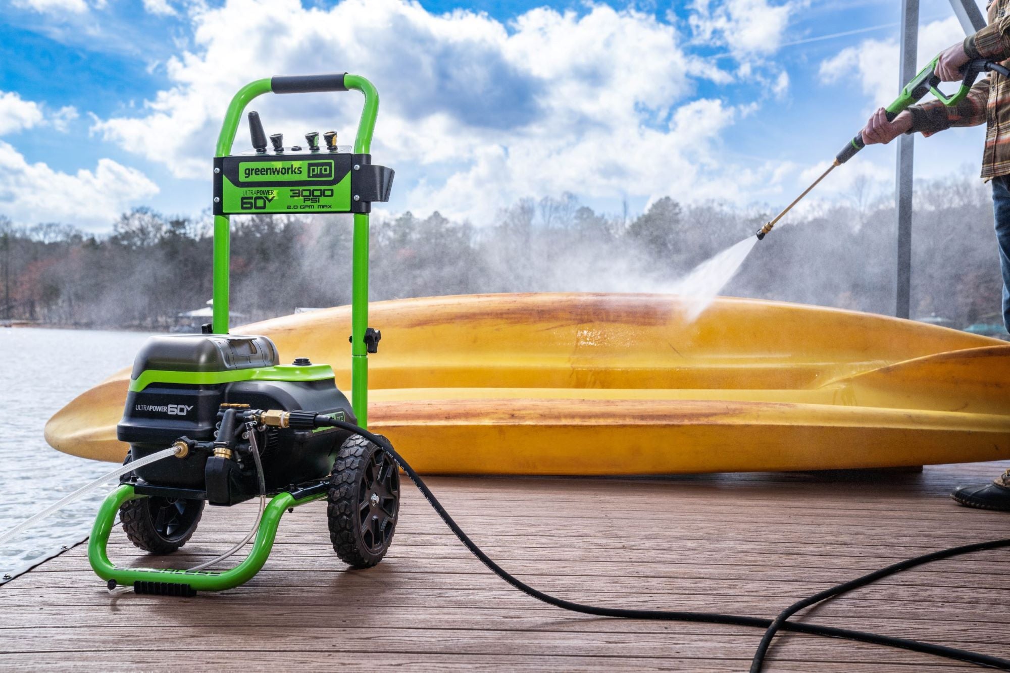 3000-PSI 2.0-GPM Pressure Washer w/ (2) 5.0Ah Batteries  Dual-Port Charger | Greenworks Tools