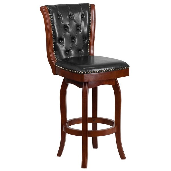 30-inch Faux Leather Swiveling Wood Barstool w/ Tufted Back - 19.75