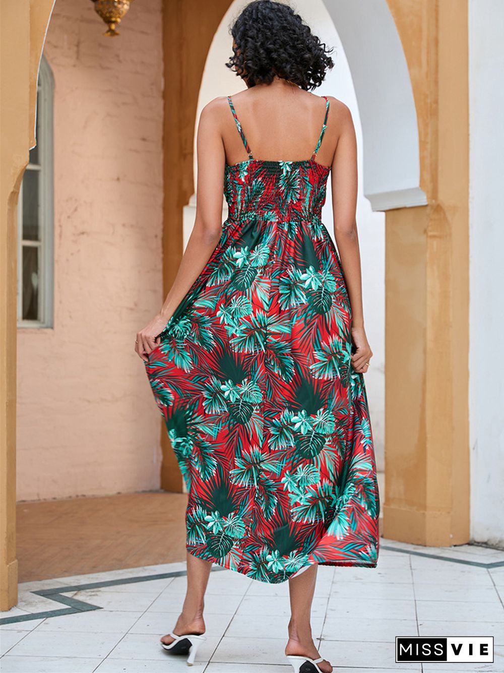 Summer Printed Waist-length Suspender Dress