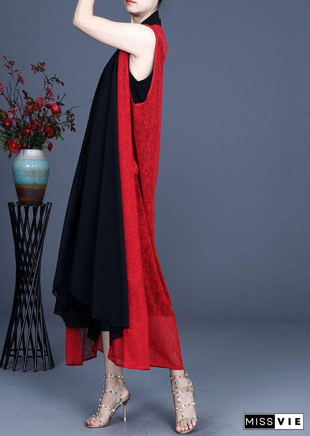 Boutique Red Asymmetrical Summer Maxi Waistcoat Sleeveless