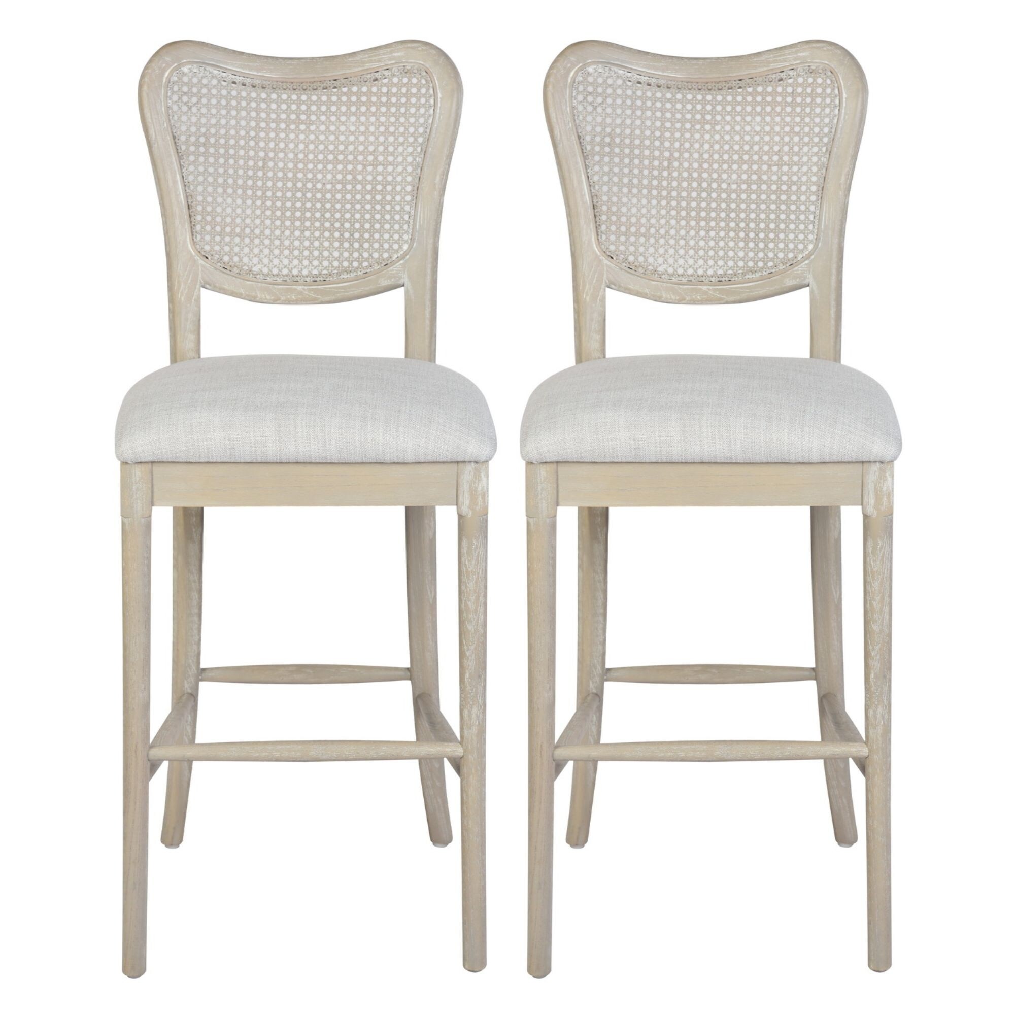 Farmhouse Dining Room Accent Chairs，Bedroom Barstools with Round Rattan Back Elegant Kitchen Chairs Side Chair，Set of 2