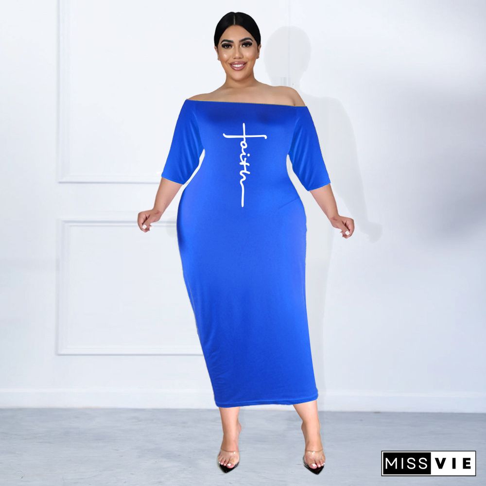 Plus Size Off The Shoulder Half Sleeve Pencil Dress