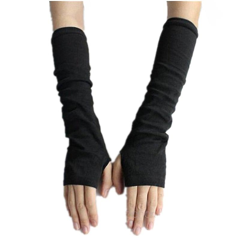 Women Arm Mittens Half Finger Knitted Protection Long Gloves