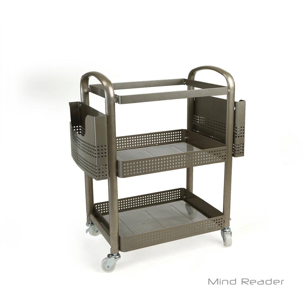 Mind Reader 2-Tier Heavy Duty Metal 4-Wheeled Mobile File Cart in Silver MFILEC-SIL