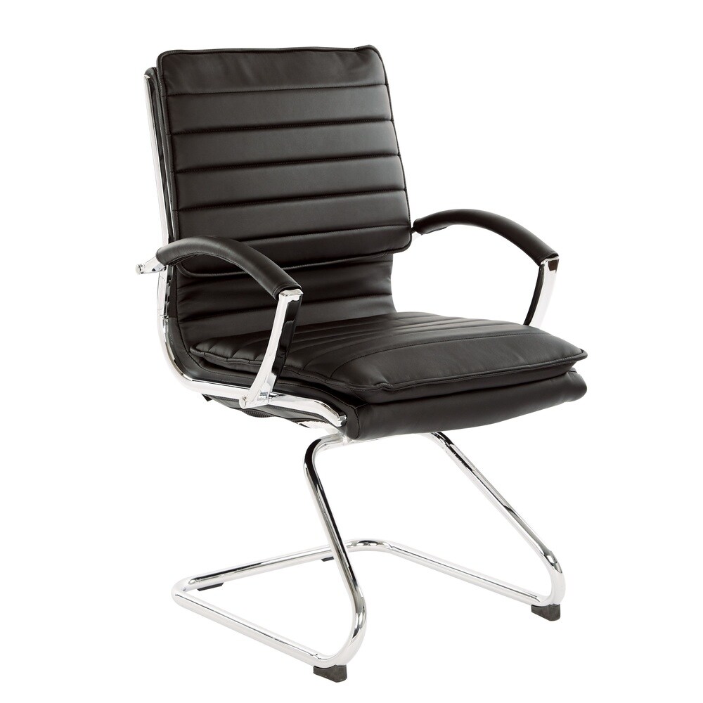 Guest Professional Faux Leather Chair with Chrome Sled Base and Removable Sleeves