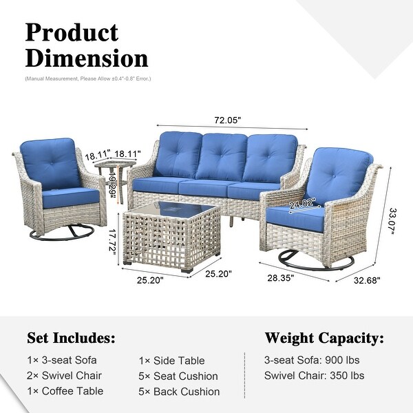 HOOOWOOO 5piece Patio Wicker Furniture Conversation Set with Swivel Chair and Coffee Table