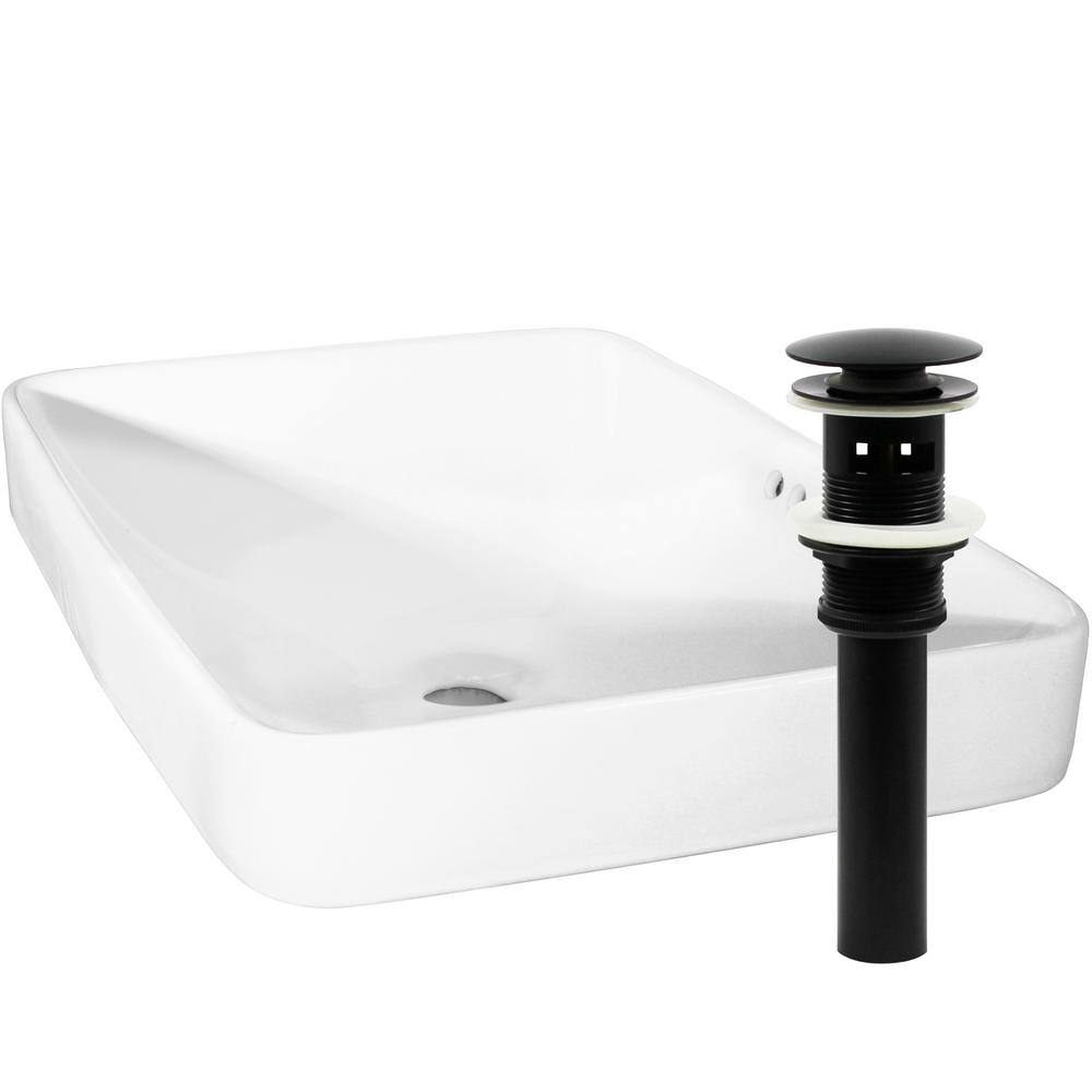 Novatto Rectangular 23 in. Drop-In Porcelain Bathroom Sink in White with Overflow Drain in Matte Black NP-DI2185511MB