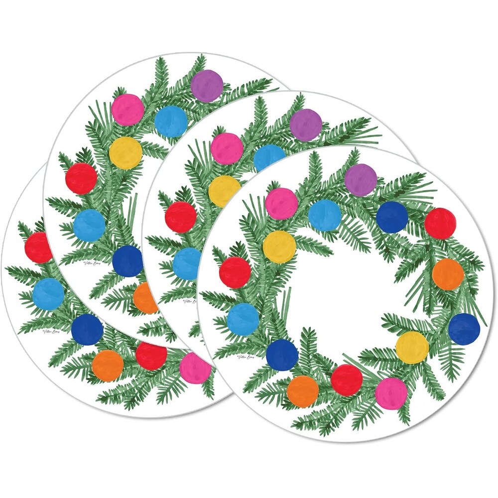 Colorful Christmas Reversible Round Easy Care Flexible Plastic Placemat 4 Pack Made in The USA