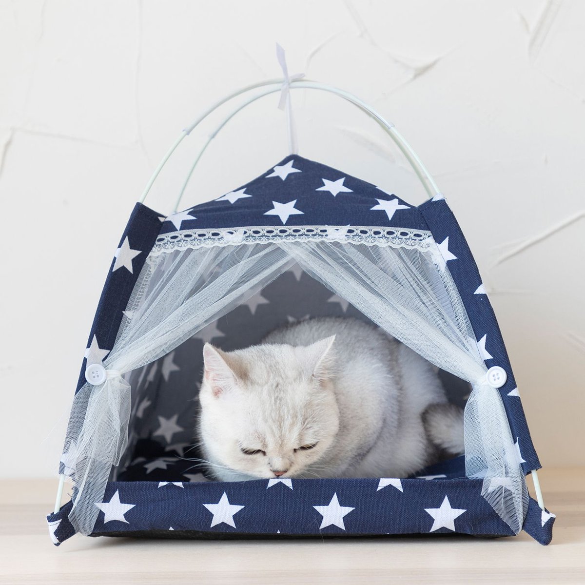 Lovely Caves Stars Dog and Cat Tent， Blue， Medium