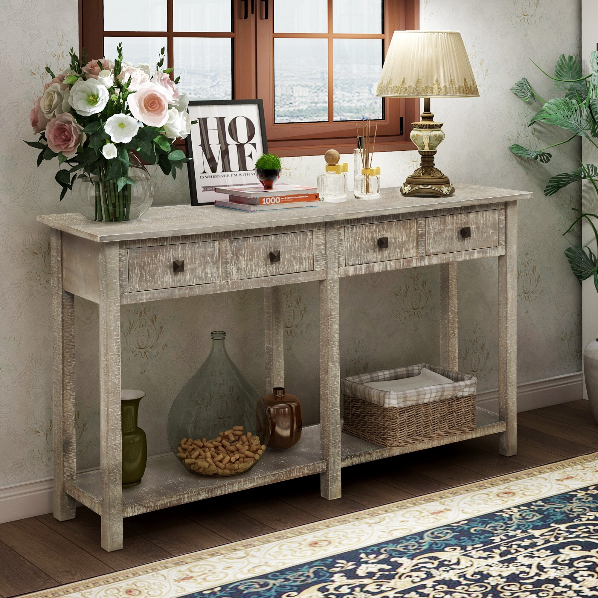 59-in Grey Rustic Console Table Texture Entryway Table