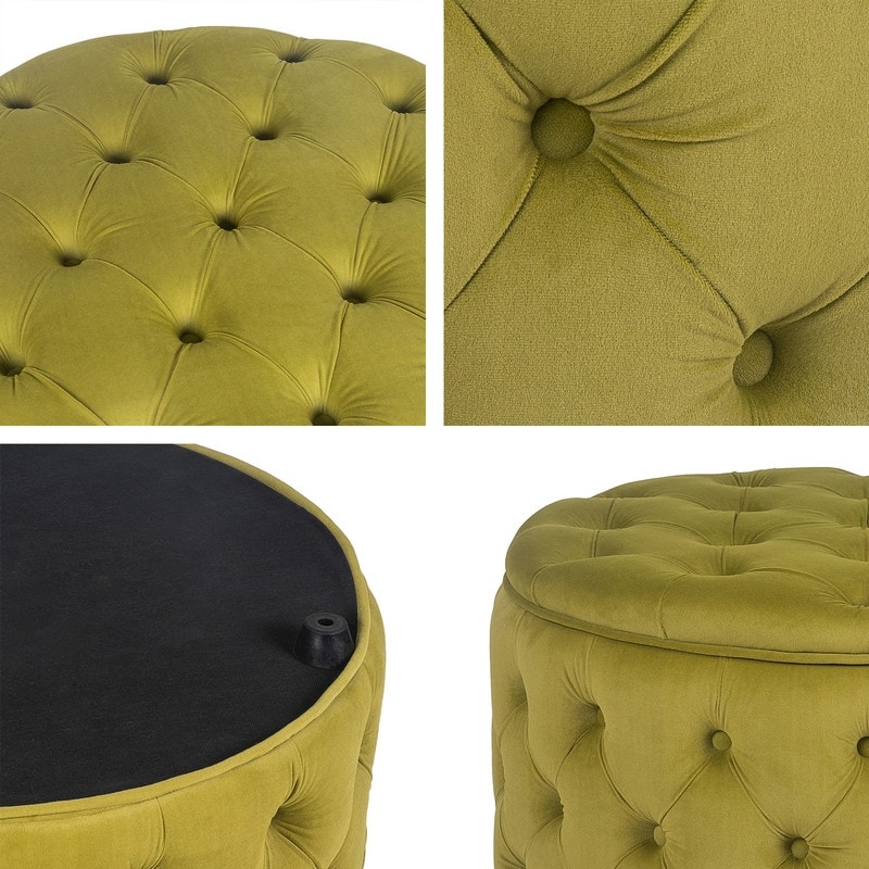 Adeco Round Storage Ottoman Button Tufted Footrest Stool Bench