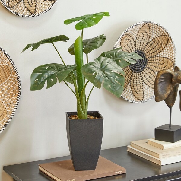 Green Faux Foliage Monstera Artificial Plant with Realistic Leaves and Black Tapered Pot