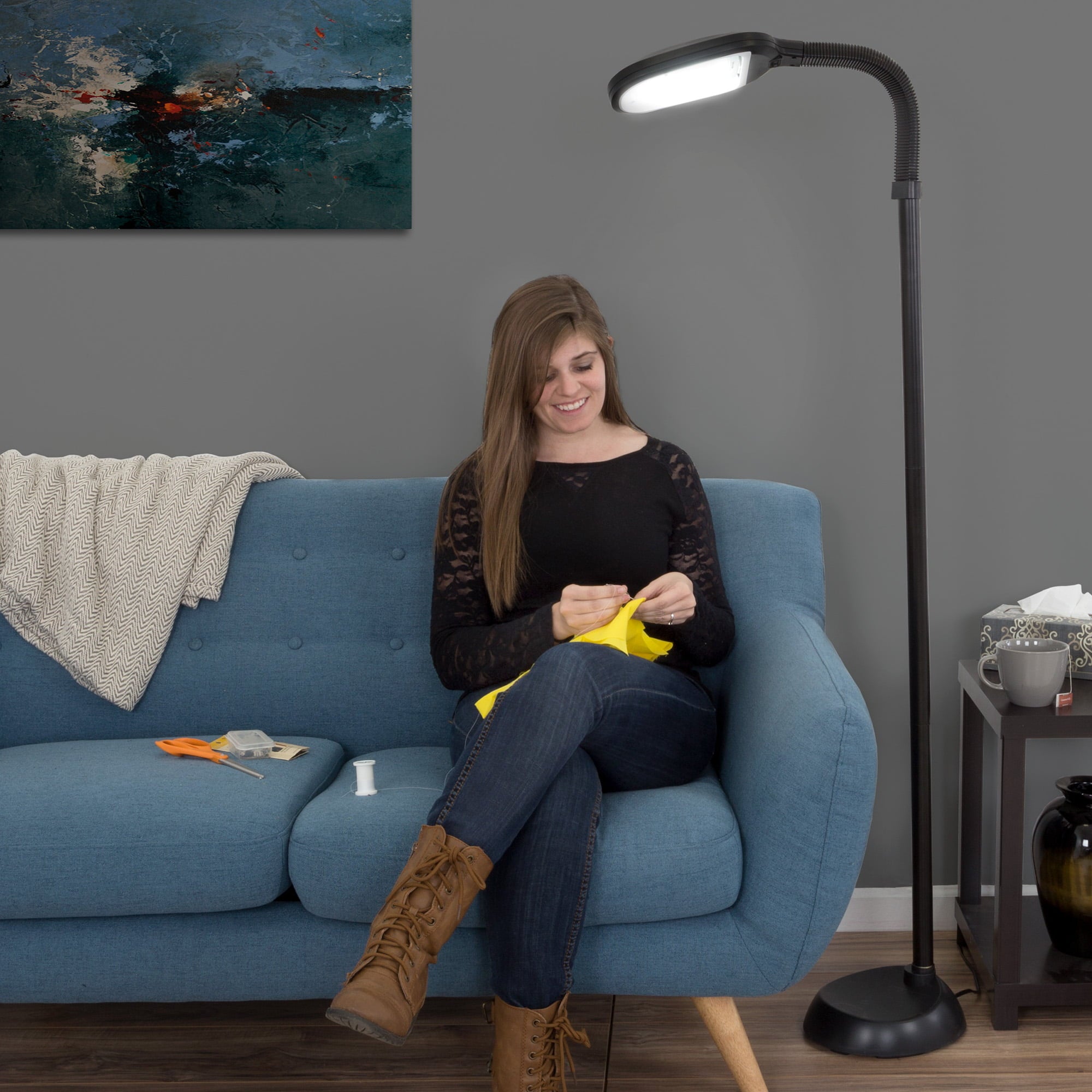 5-Foot Sunlight Floor Lamp - Adjustable LED Reading Lamp and Room Decor for Modern Living Rooms, Bedrooms, and Offices (Black) by Lavish Home