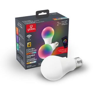 Globe Electric Wi-Fi Smart 60W Equivalent Color Changing RBG Tunable White LED Light Bulb No Hub Required A19 E26 (2-Pack) 34207