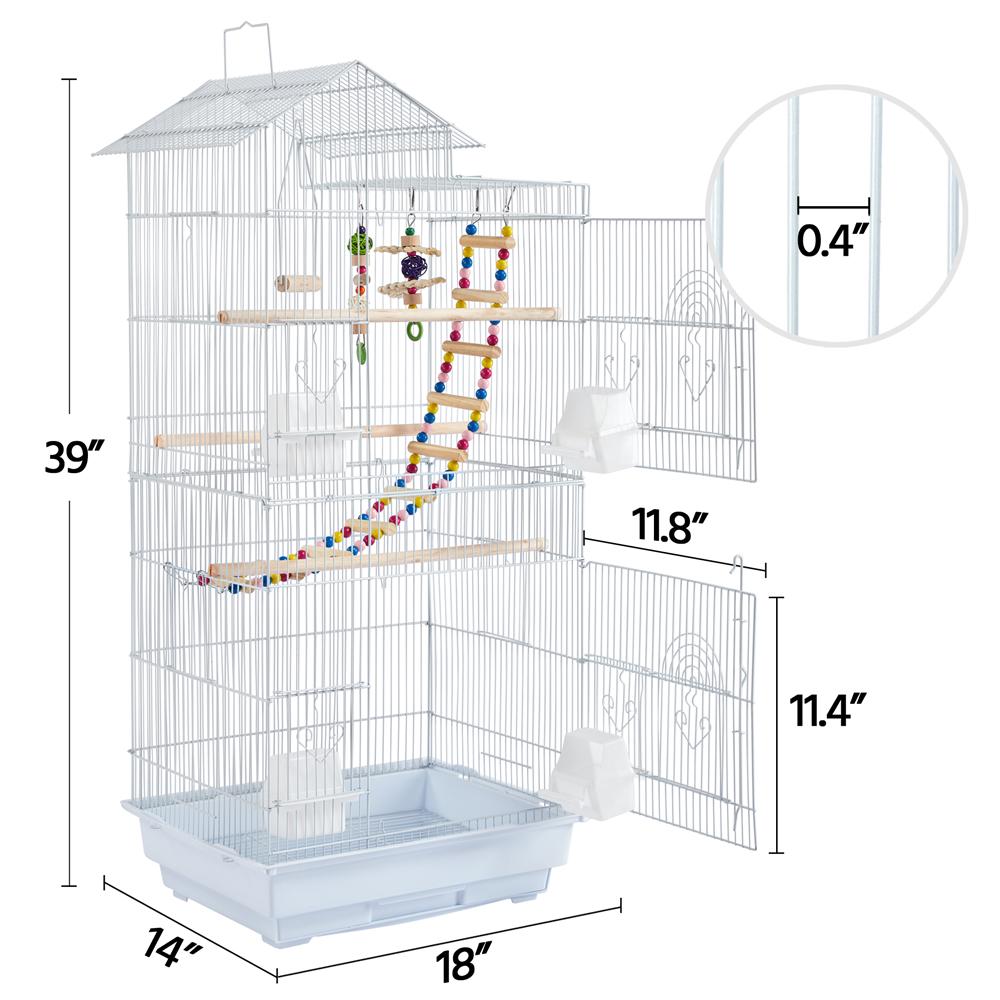 SmileMart 39  Metal Bird Cage with Perches and Toys White  Crowdfused