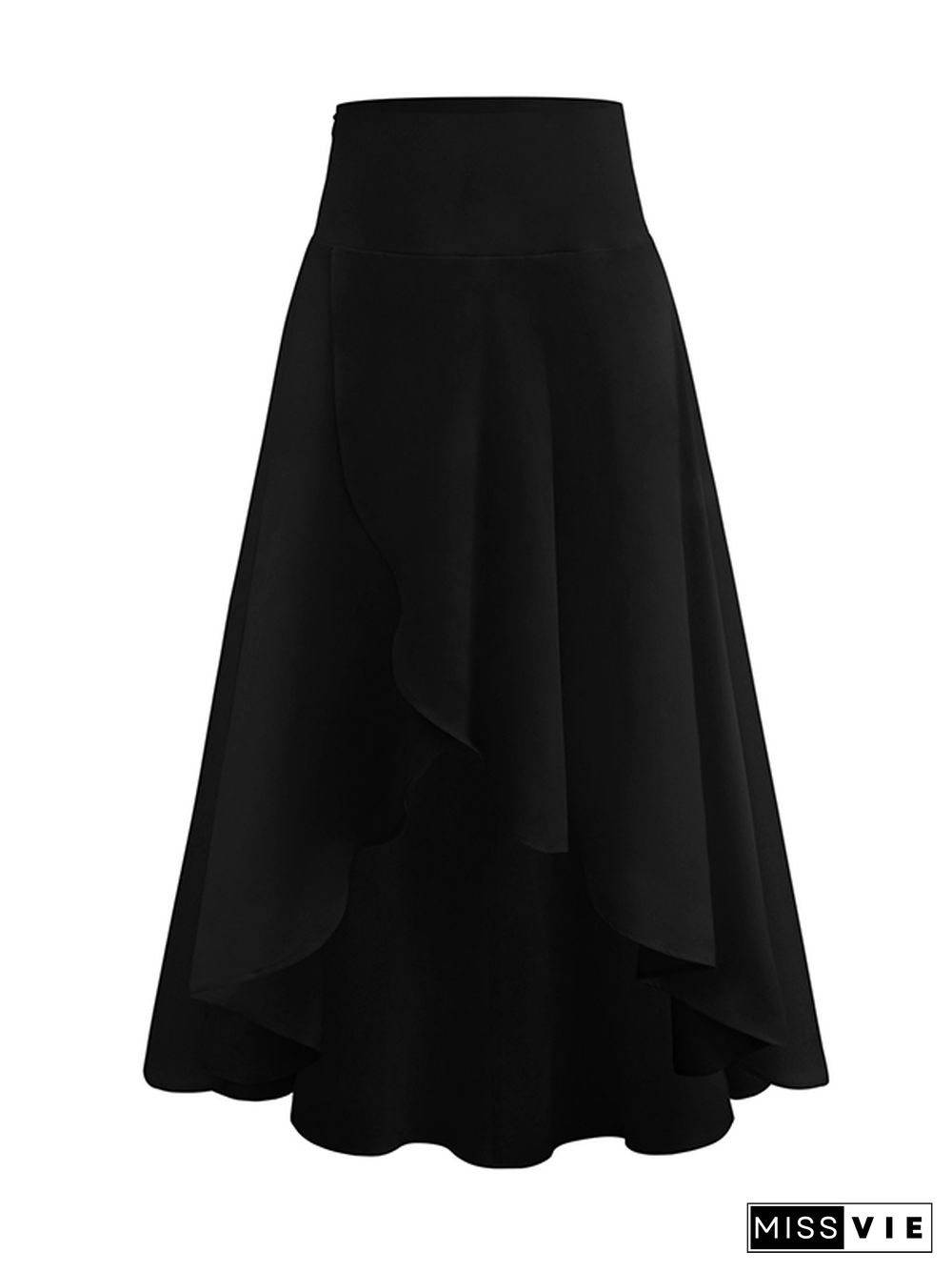 Simple  Asymmetric Split-Front Falbala Solid Color  Skirts Bottoms