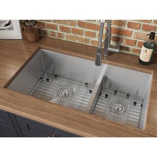 Ruvati Urbana 16-Gauge Stainless Steel 36 in. Double Bowl Undermount Low-Divide Kitchen Sink RVH7417