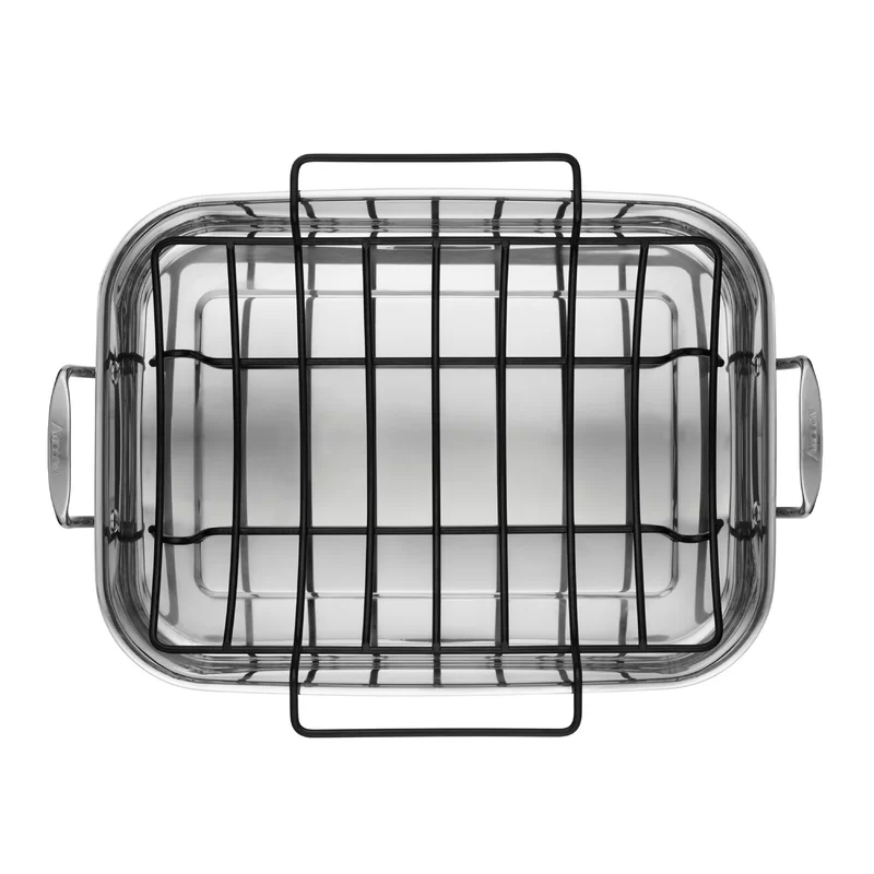 Anolon 30834 Triply Clad Stainless Steel Roaster / Roasting Pan with Rack - 17 Inch x 12.5 Inch， Silver