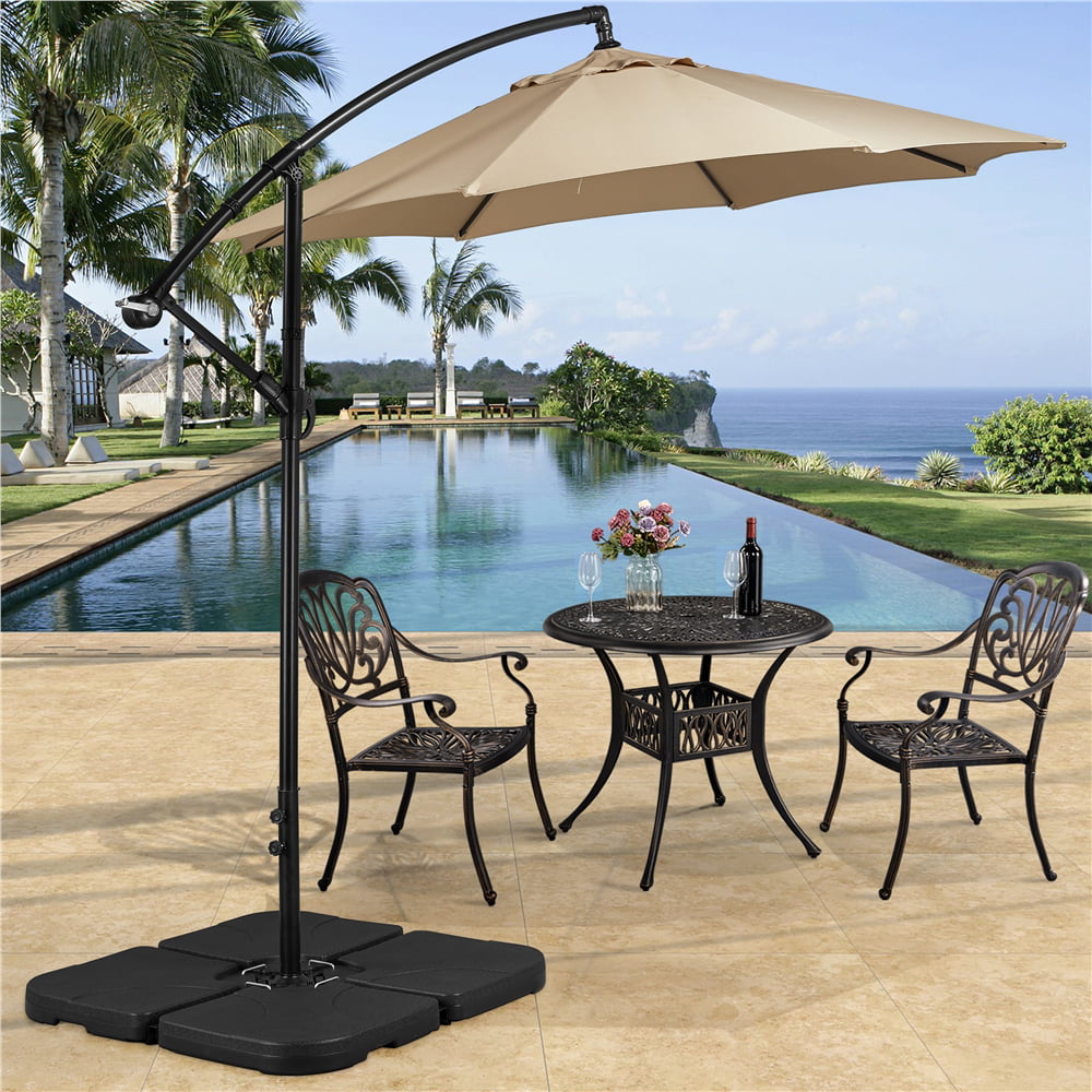 SmileMart 9Ft Patio Offset Cantilever Umbrella + 4PCS Fillable Patio Umbrella Base Stand,Tan