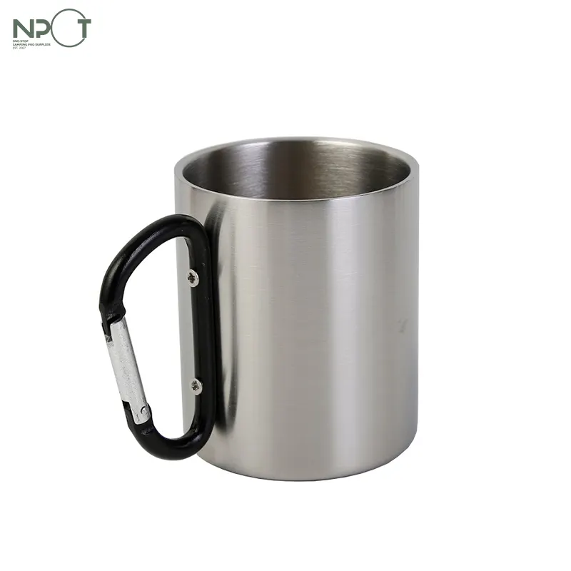 NPOT  Portable Stainless Steel Metal Cup Hiking Camping Traveling Outdoor Carabiner Climbing Cups Double Wall Mug with D Ring