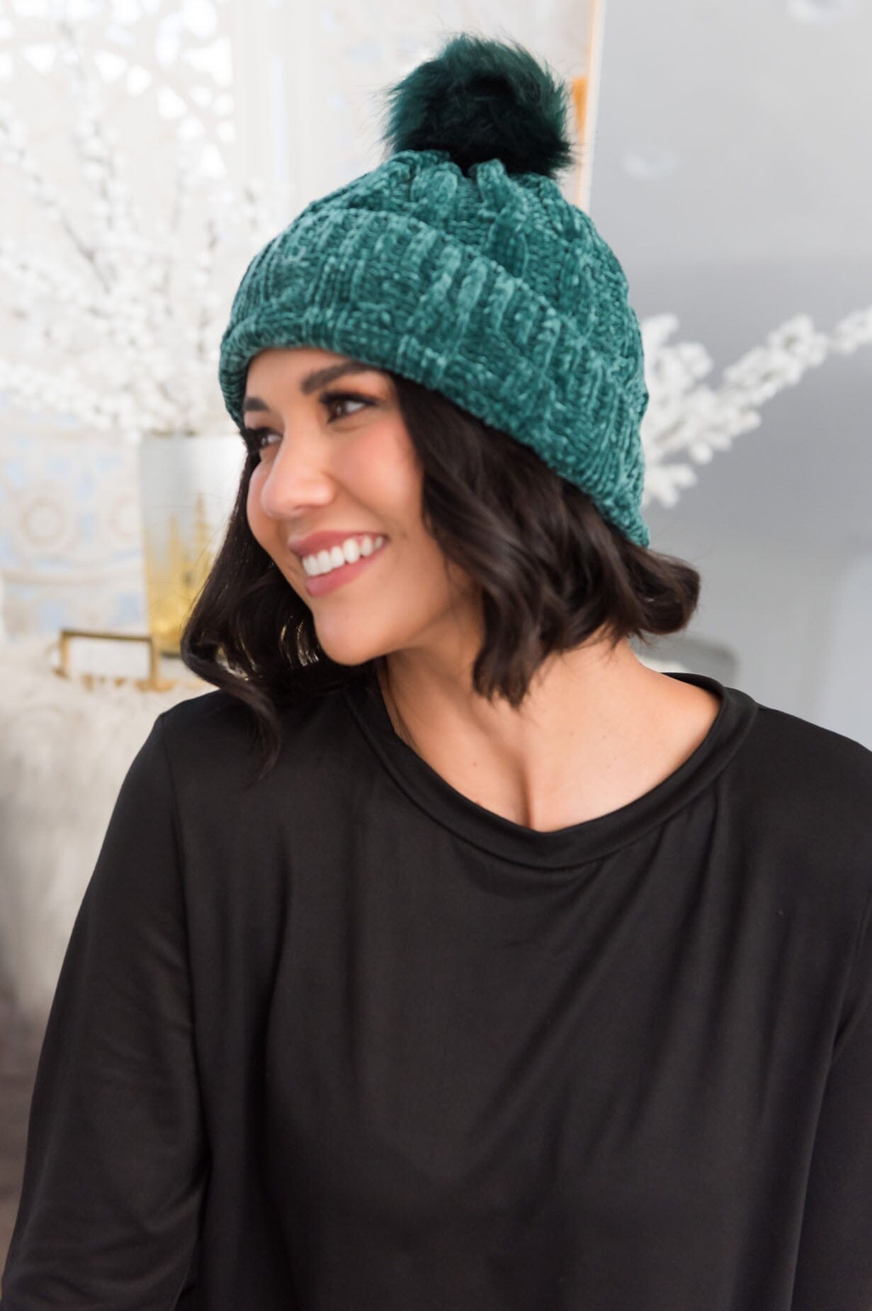 Stay Cozy Chenille Pom Pom Beanie