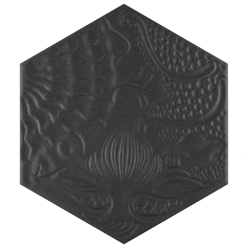 Merola Tile Gaudi Hex Black 8-58 in. x 9-78 in. Porcelain Floor and Wall Tile (11.56 sq. ft.  case) FCD10GBX