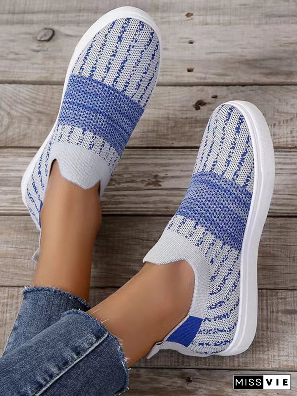 Blue Striped Contrast Flyknit Flats