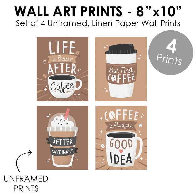 Big Dot Of Happiness But First Coffee Unframed Kitchen Linen Paper Wall Art Set Of 4 Artisms 8 X 10 Inches