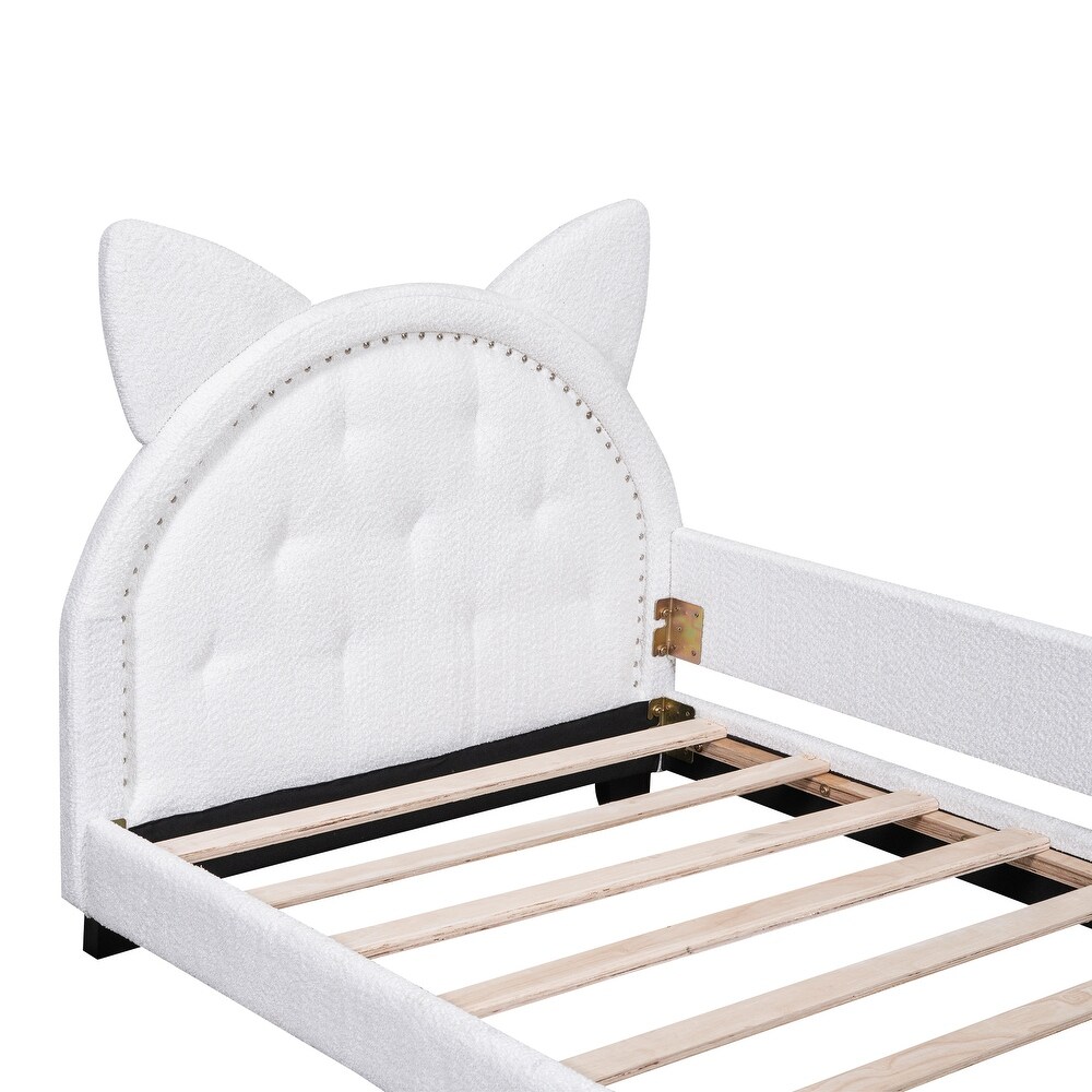 Teddy Fleece Twin Size Upholstered Daybed with Carton Ears Shaped Headboard