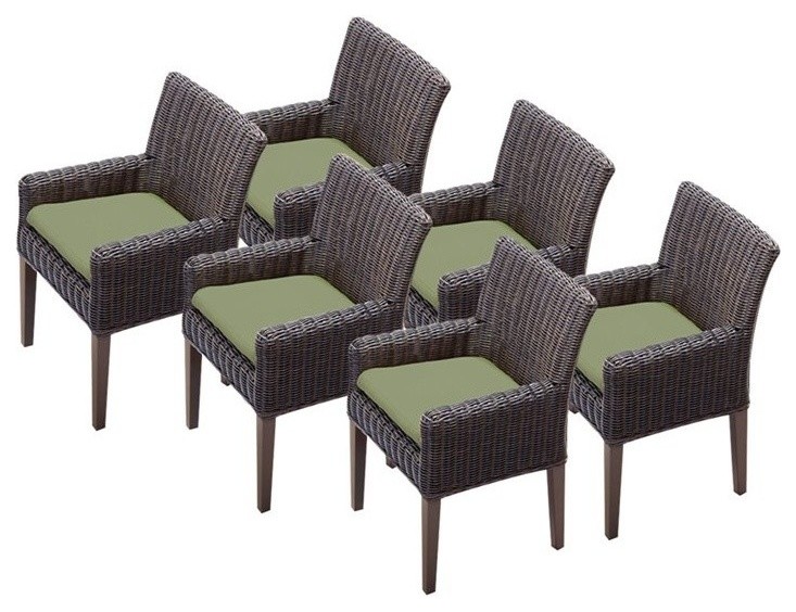 TKC Venice Wicker Patio Arm Dining Chairs in Aruba (Set of 6)   Tropical   Outdoor Dining Chairs   by Homesquare  Houzz