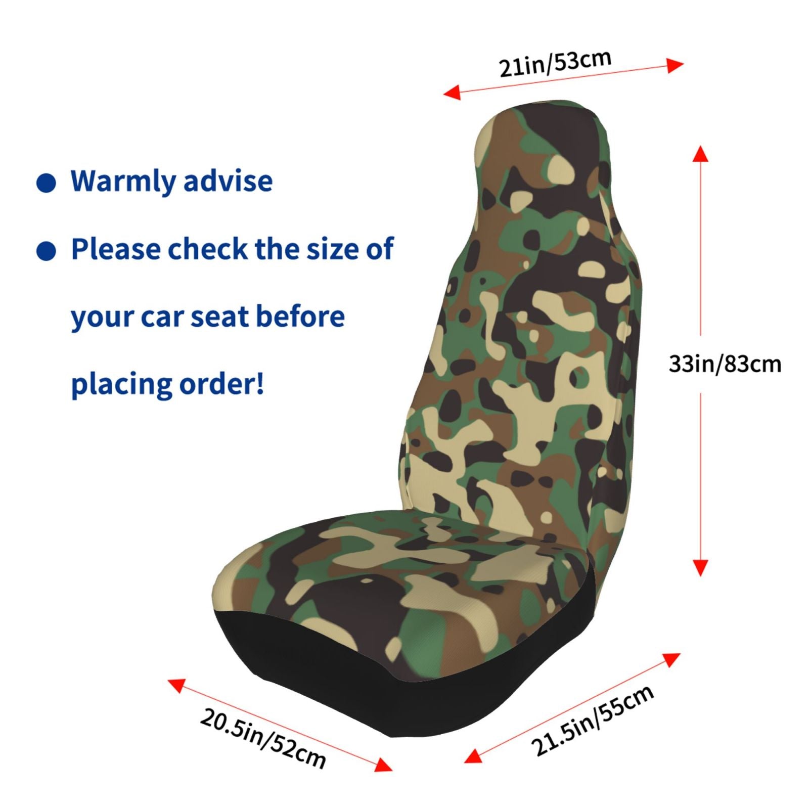 LNWH Car Seat Covers， Camouflage Print Pattern Car Interior Seat Covers - Universal Fit Most Cars， SUV， Trucks， 2pcs Car Seat Protectors