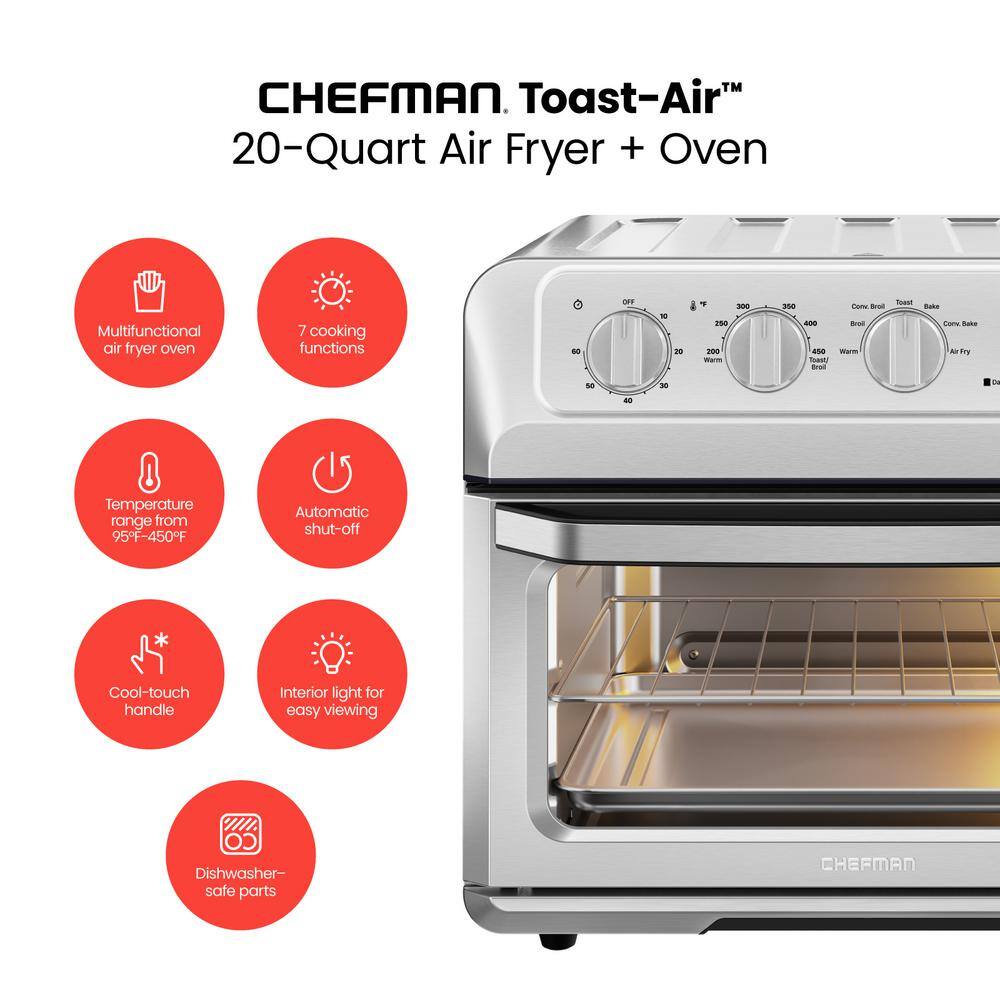 Chefman Air Fryer Toaster Oven XL 20 L Healthy Cooking  User Friendly Countertop Convection Bake  Broil 7 Cooking Functions RJ50-SS-M20