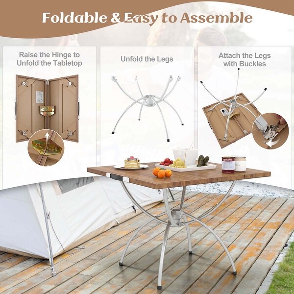 Costway 2 Pack Folding Camping Table with Woodgrain Tabletop Aluminum