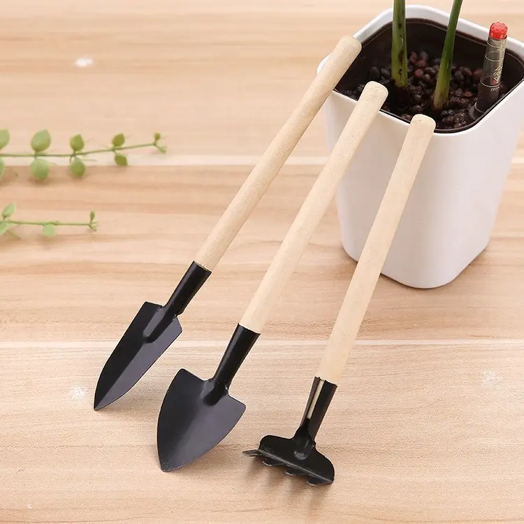 Heavy Duty 3Pcs Mini Gardening Hand Tool Kit with Wooden Handle for Transplanting Cultivating Weeding Plants