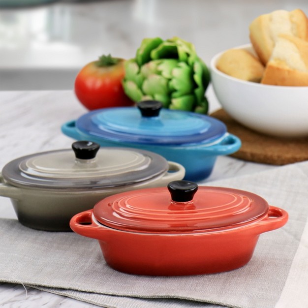 Crockpot Wexford 3 Piece 6 7oz Stoneware Mini Oval Casserole Set In Assorted Colors