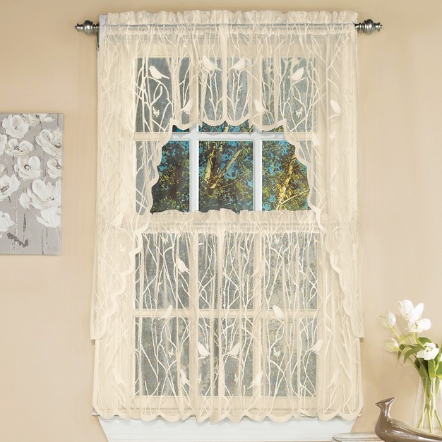 Collections Etc Lace Window Caf Curtain Swags With Songbirds amp Branches