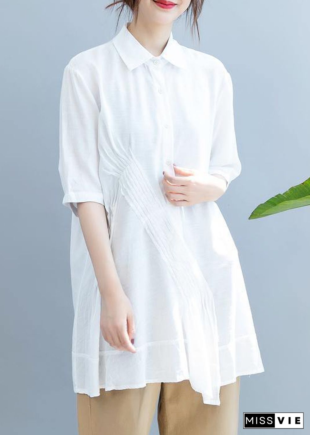 Style lapel half sleeve shirts women Outfits white blouse