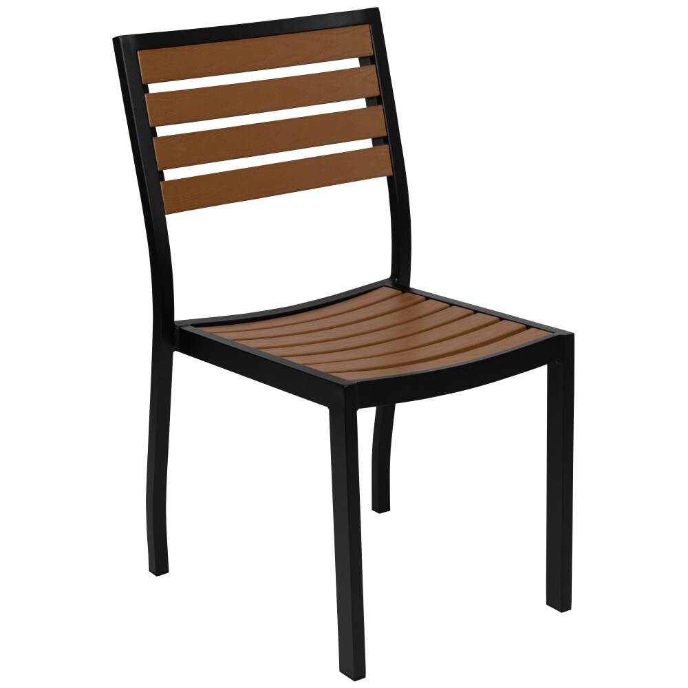 2 Pack Outdoor Faux Teak Side Chair with Poly Slats   Teak Patio Chair